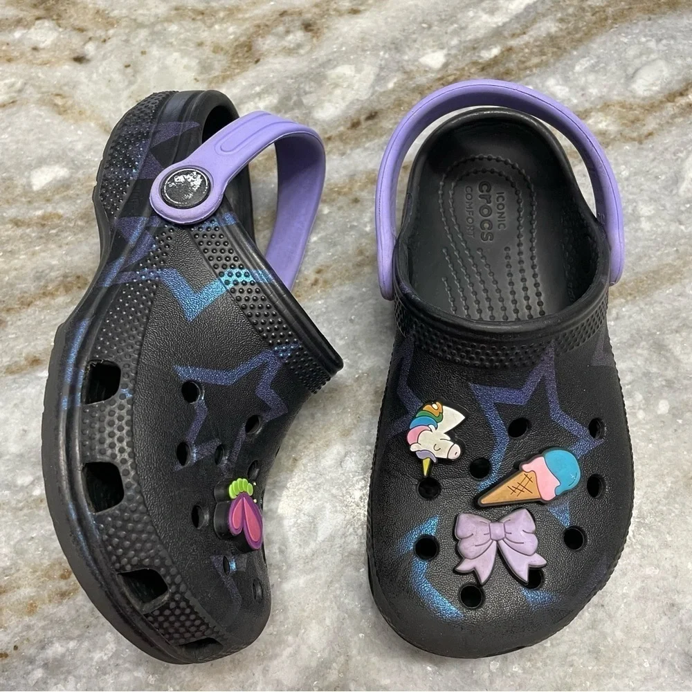 Crocs‎ Classic Disco Dance Party Clog K Stars Black Sandals 208084 Toddler 12